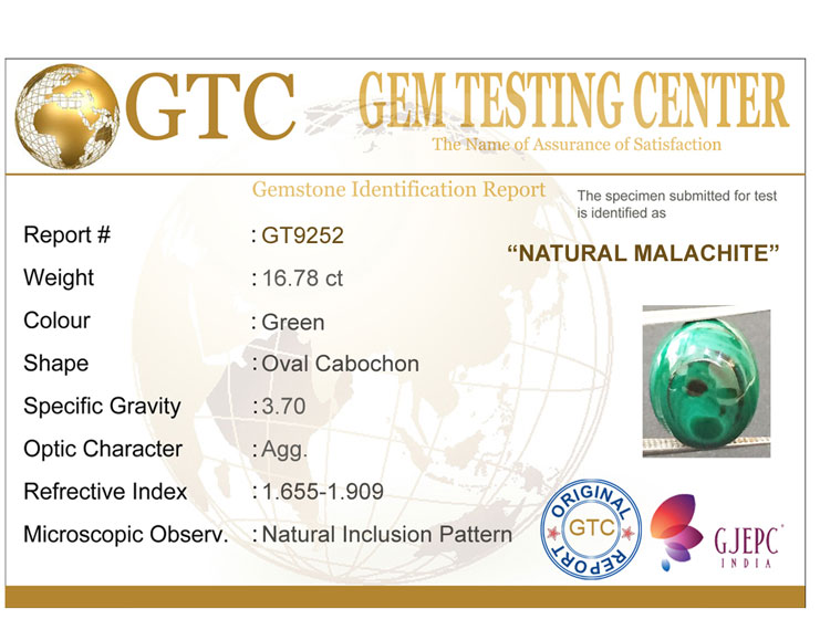 16.78 ct Natural Certified Malachite stone